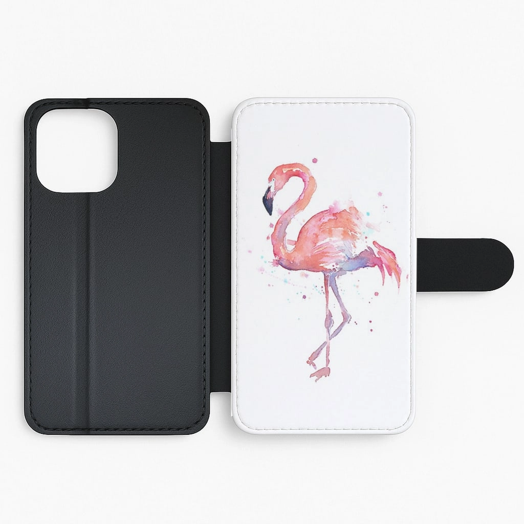 Modern Frame Luxury Detail Watercolour Flamingo Painting Flip / Wallet Phone Case