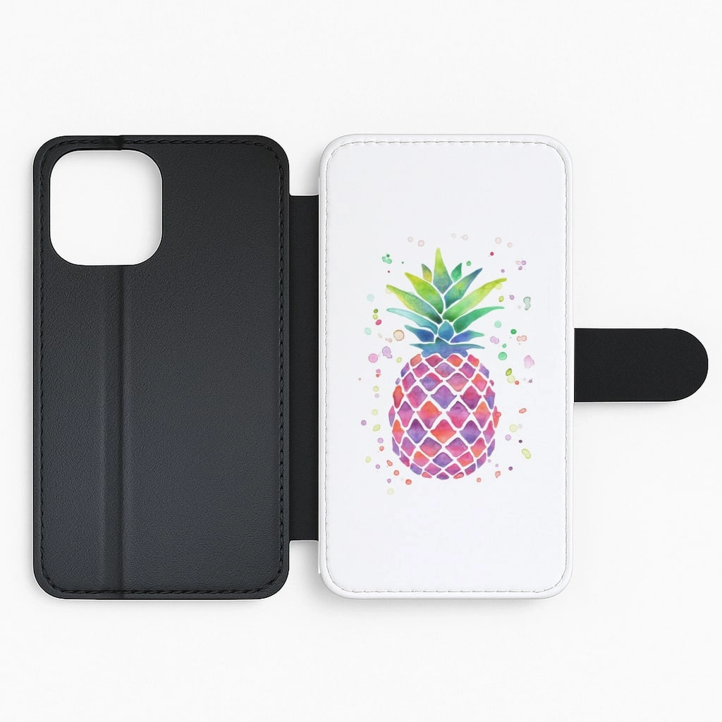 Luxury Accent Light Shield Watercolour Pineapple Flip / Wallet Phone Case