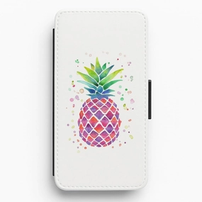 Watercolour Pineapple Flip / Wallet Phone Case Waterproof Design Smooth Grip