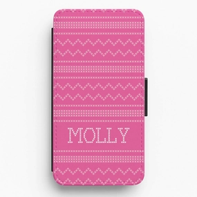Personalised Christmas Jumper Pink Flip / Wallet Phone Case Transparent Shell Matte Texture Layer