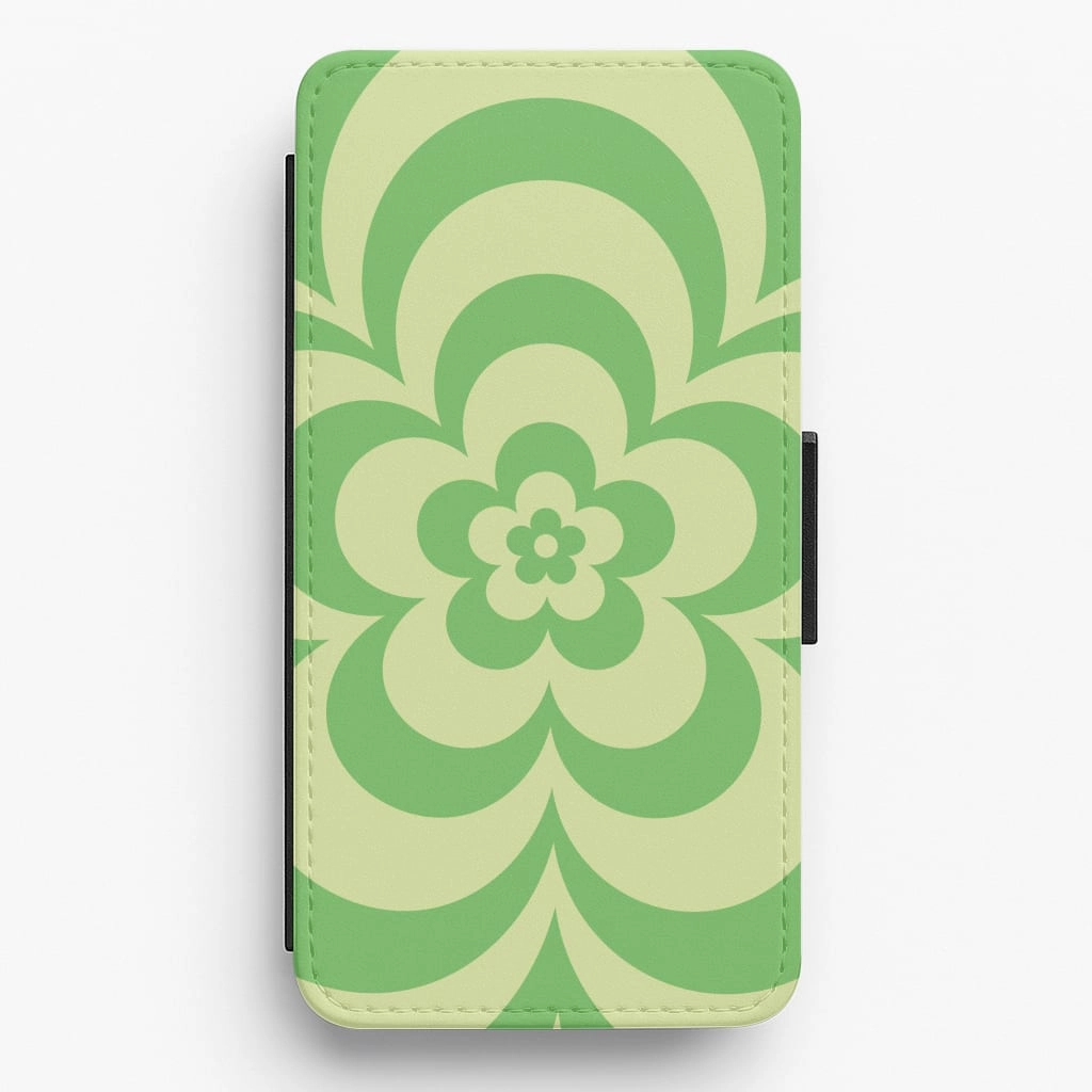 Smooth Feel Green Abstract Flower Pattern  Flip / Wallet Phone Case